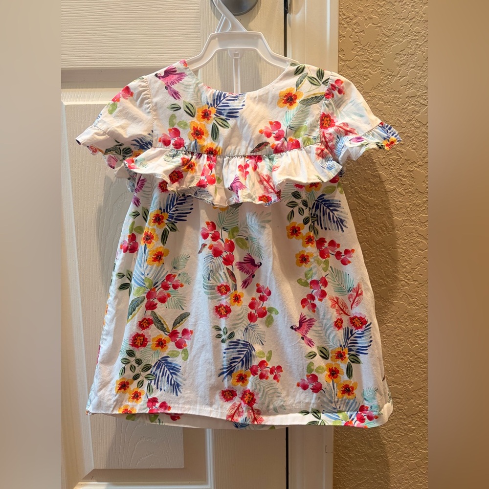 Zara BabyGirl White Floral Ruffle Dress with Multicolor Blooms